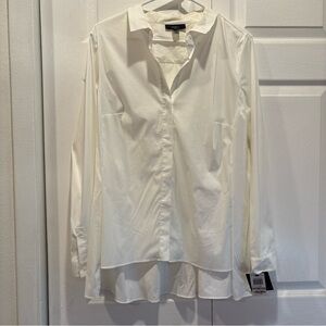 NWT Alfani Cream Long Sleeve Button Up High Low Blouse - Size 12